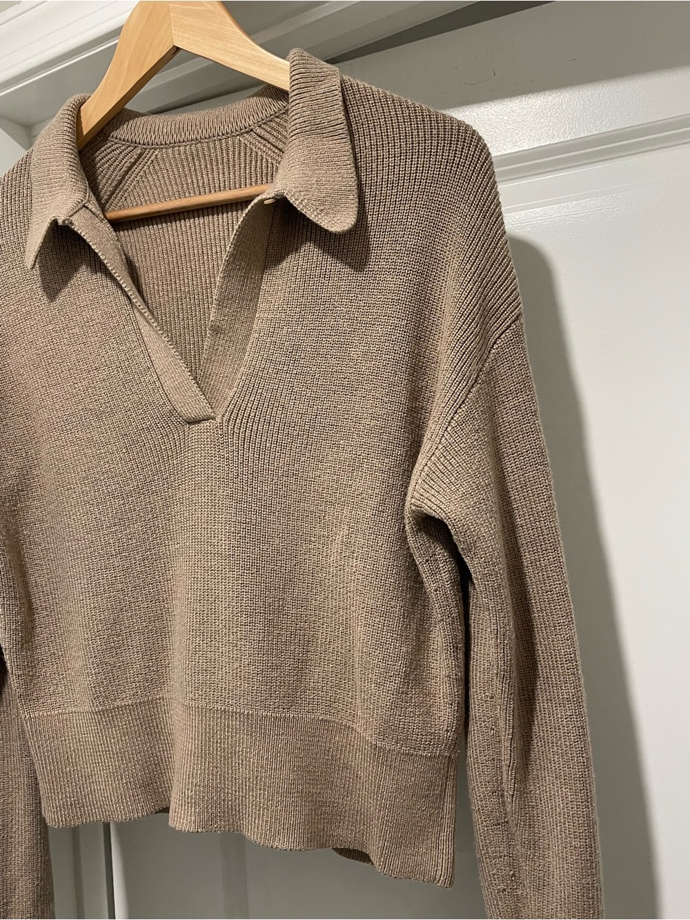 Lululemon Collared Merino Wool-Blend Sweater Heathered Beech Wood Size XS - Picture 8 of 12